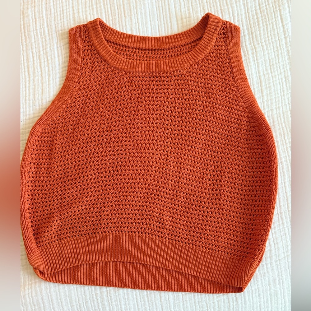 Vintage Chunky Knit Orange Sleeveless Crop Sweater